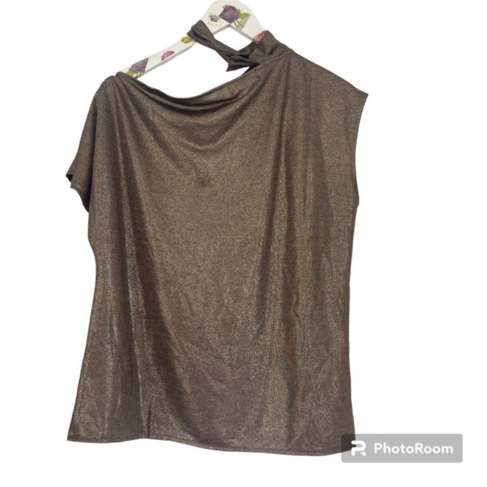 H HALSTON Women's Top Metallic Cold Shoulder bronze size Small NWOT - Picture 4 of 5